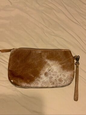 Myra Bag Brown and White Haircalf Wristlet Clutch